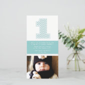 Baby 1. Geburtstag Nummer 1 Danke Foto-Karte (Stehend Vorderseite)