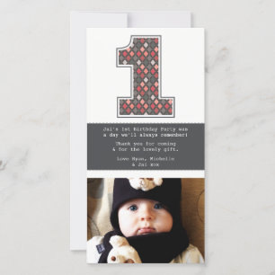 Baby 1. Geburtstag Nummer 1 Danke Foto-Karte