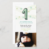 Baby 1. Geburtstag Nummer 1 Danke Foto-Karte (Vorne/Hinten)