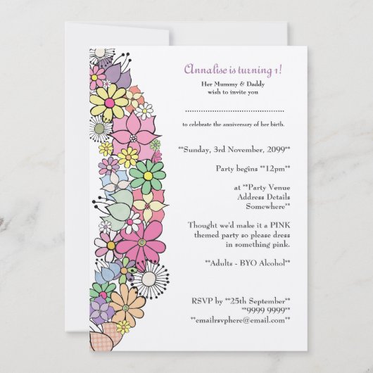 Baby 1. Geburtstag Party Custom Einladung (Rückseite)