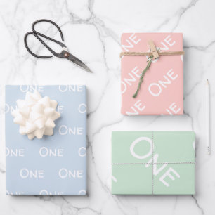 Baby 1. Geburtstag Pink Green Blue Geschenkpapier Set