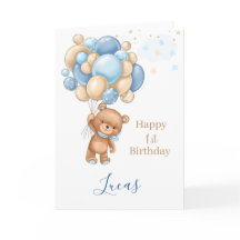 Baby 1. Geburtstag Teddy Bear Blue Balloons