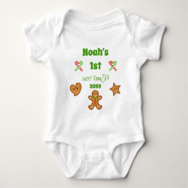 Baby 1. Sweet XmaS Gingerbread Pals Green Text Baby Strampler