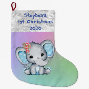 Baby 1. Weihnachten Blau Elefant Junge Großer Weihnachtsstrumpf