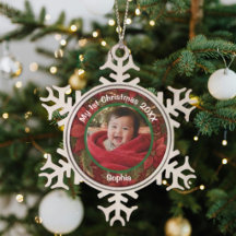 Baby 1. Weihnachten Florales Karmesinrot Foto Name