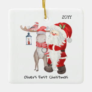 Baby 1. Weihnachten Foto Santa und Rentiere Keramikornament