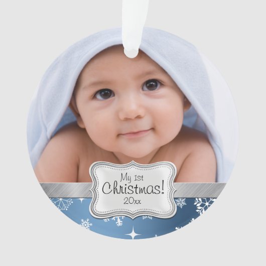 Baby-1. Weihnachten mit Schneeflocken Ornament (Vorderseite)