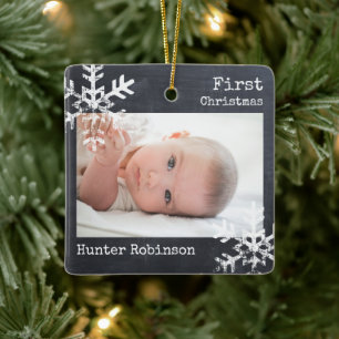 Baby 1. Weihnachten Schneeflocken Anthrazitgrau Fo Keramikornament
