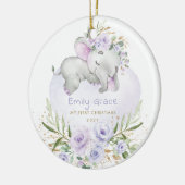 Baby 1. Weihnachts Lila BlumenElefant Keramik Ornament (Links)