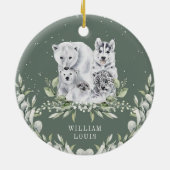 Baby 1. Weihnachts Winter Wunderland Artische Tier Keramik Ornament (Hinten)