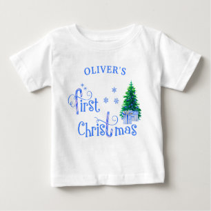 Baby 1 Weihnachtsbaum und Blue Candy Cane Boy Baby T-shirt