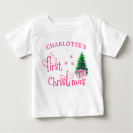 Baby 1. Weihnachtsbaum und rosa Candy Cane Girl Baby T-shirt
