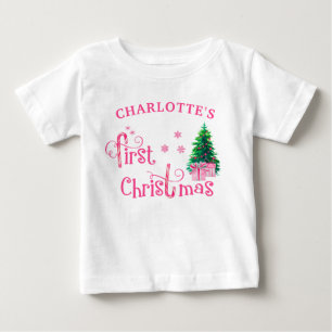 Baby 1. Weihnachtsbaum und rosa Candy Cane Girl T-shirt