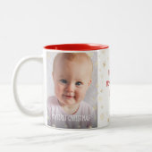 Baby 1. Weihnachtsfeier Vater Schneeflocken 2 Foto Zweifarbige Tasse (Links)