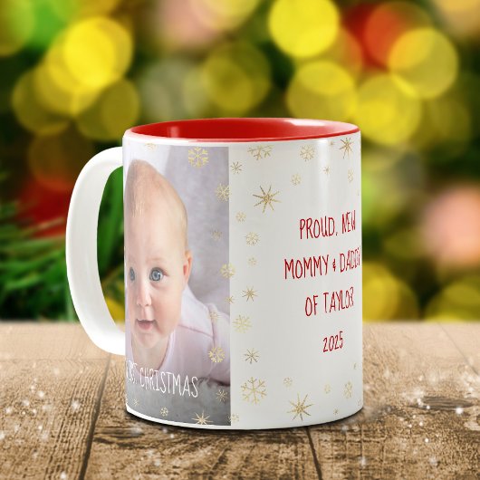 Baby 1. Weihnachtsfeier Vater Schneeflocken Foto Zweifarbige Tasse