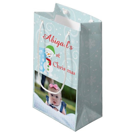Baby 1. Weihnachtsfest Foto Kleine Geschenktüte (Vorderseite Schrägansicht)