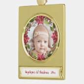 Baby 1. Weihnachtsfest Foto Rote Wasserfarbe Blüte Banner-Ornament Gold (Links)