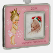 Baby-1. WeihnachtsFoto-Rosa-Prinzessin Pearls Rahmen-Ornament Silber (Rechts)