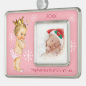 Baby-1. WeihnachtsFoto-Rosa-Prinzessin Pearls Rahmen-Ornament Silber (Links)