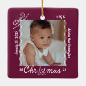 Baby 1. Weihnachtsminimale Hand Drawn Scribble Bow Keramikornament (Rückseite)