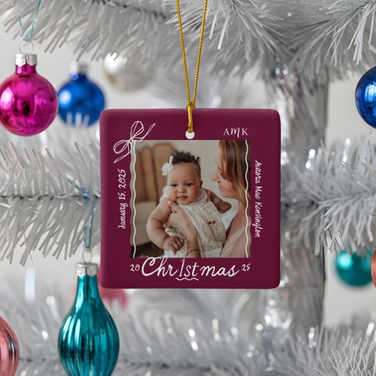 Baby 1. Weihnachtsminimale Hand Drawn Scribble Bow Keramikornament