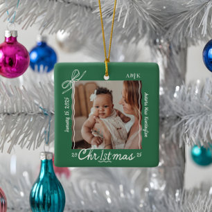 Baby 1. Weihnachtsminimale Hand Drawn Scribble Bow Keramikornament