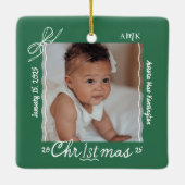 Baby 1. Weihnachtsminimale Hand Drawn Scribble Bow Keramikornament (Rückseite)