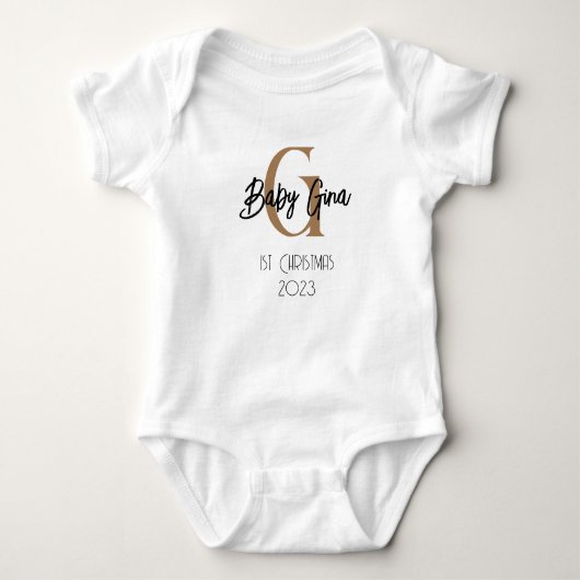 Baby 1 Weihnachtsmonogramm unisex Name Karosserie Baby Strampler (Vorderseite)