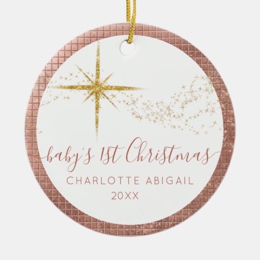 Baby 1 Weihnachtsrosa in Gold Glitzer Star Foto Keramik Ornament (Vorne)