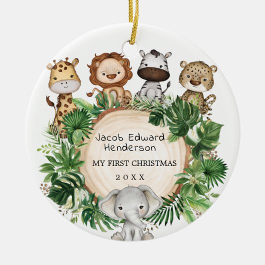 Baby 1. Weihnachtssafari Jungle Tiere Keramik Ornament (Vorne)