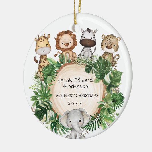 Baby 1. Weihnachtssafari Jungle Tiere Keramik Ornament (Links)