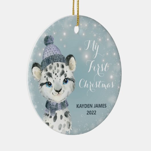 Baby 1. Weihnachtsschnee Leopard Wasserfarbe Keramik Ornament (Rechts)