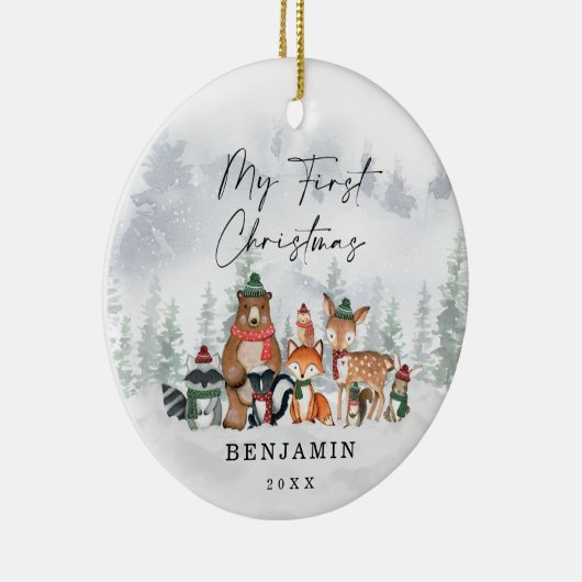 Baby 1. Weihnachtsschnee Winterwald Keramik Ornament (Rechts)