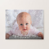 Baby 1 Weihnachtsskript Snowflake Foto Keepake Puzzle (Horizontal)