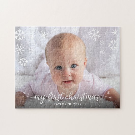 Baby 1 Weihnachtsskript Snowflake Foto Keepake Puzzle (Horizontal)