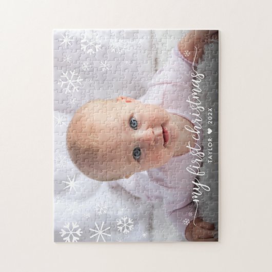 Baby 1 Weihnachtsskript Snowflake Foto Keepake Puzzle (Vertikal)