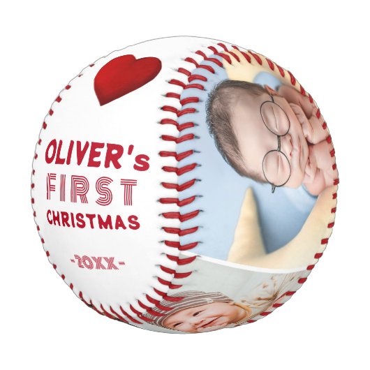 Baby 1st Christmas 4 Photo Keepsake Baseball (Schrägansicht)