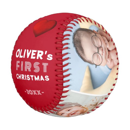 Baby 1st Christmas 4 Photo Keepsake Baseball (Schrägansicht)