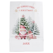 Baby 1st Christmas Pine Tree Fawn Santa Gift Bag Mittlere Geschenktüte (Rückseite)