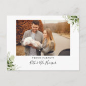 Baby 2 Fotos Grüne Floral Danke Birth Ankündigungspostkarte (Rückseite)