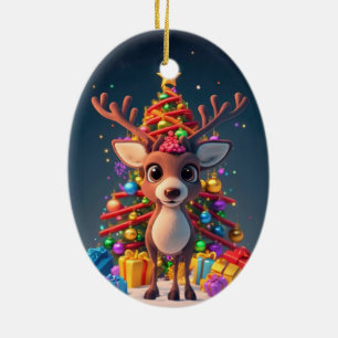 BABY 3D CARTOON REINDEER UND LIT CHRISTMAS TREIN KERAMIK ORNAMENT