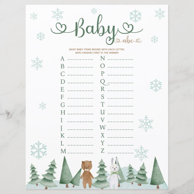 Baby Abc Niedlich Bear Bunny Winter Animal Theme G (Vorderseite)