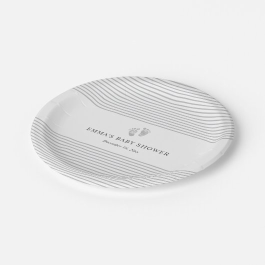 Baby-Abdruck-graue Streifen-Babyparty-Platte Pappteller (Schrägansicht)