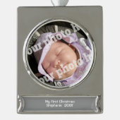 Baby-addieren erste Weihnachtsverzierung Babys Banner-Ornament Silber (Vorderseite)