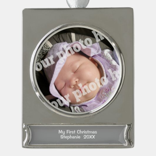 Baby-addieren erste Weihnachtsverzierung Babys Banner-Ornament Silber (Vorderseite)