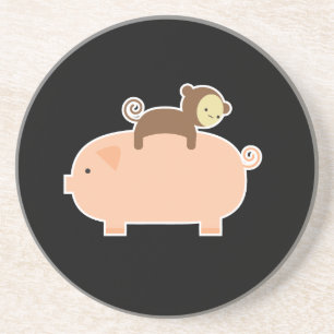 Baby-Affe-Reiten auf einem Schwein Sandstein Untersetzer