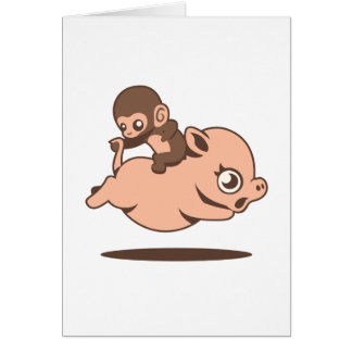 Baby-Affe (rückwärts gehend auf ein Schwein)