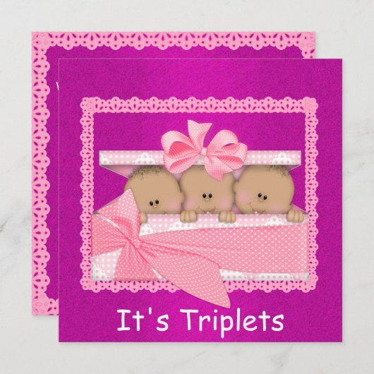 Baby African American GIRL Triplets Baby Dusche Einladung (Vorne/Hinten)