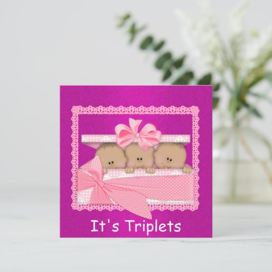 Baby African American GIRL Triplets Baby Dusche Einladung (Stehend Vorderseite)