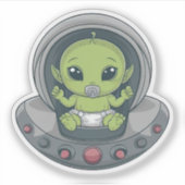 Baby Alien in UFO Aufkleber (Vorderseite)